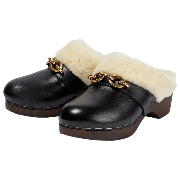 Saint Laurent Shoes - Saint Laurent Le Maillon Shearling Clogs in Black